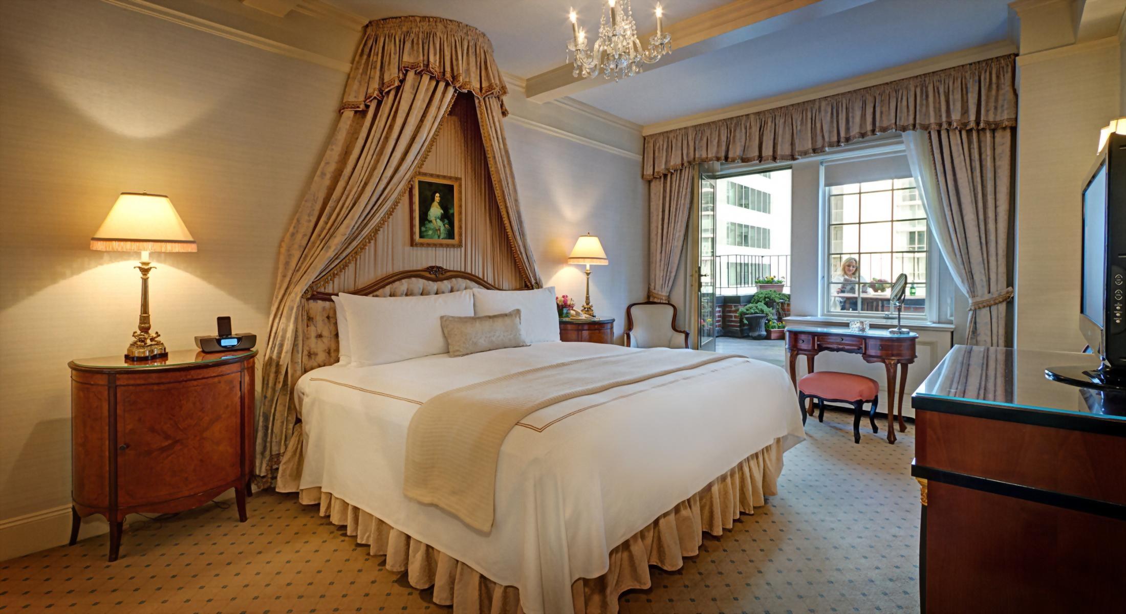 Bedroom of the Presidential Suite honoring Vladimir Horowitz at the Hotel Elysee.  This room has a beautiful balcony off the bedroom.