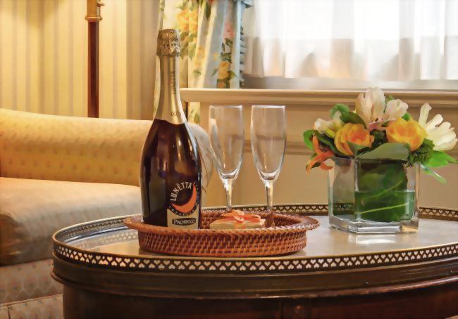 Wine Amenity set up on coffee table