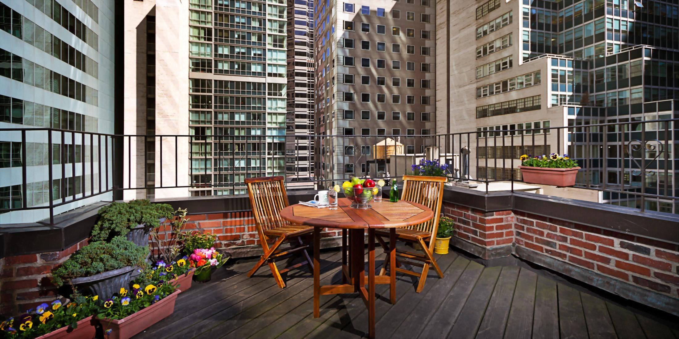 Outdoor Terrace at the Hotel Elysée.  Enjoy this space when you book the Presidential Suite honoring Vladimir Horowitz.