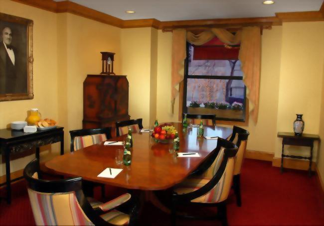 Board room set up with refreshments.